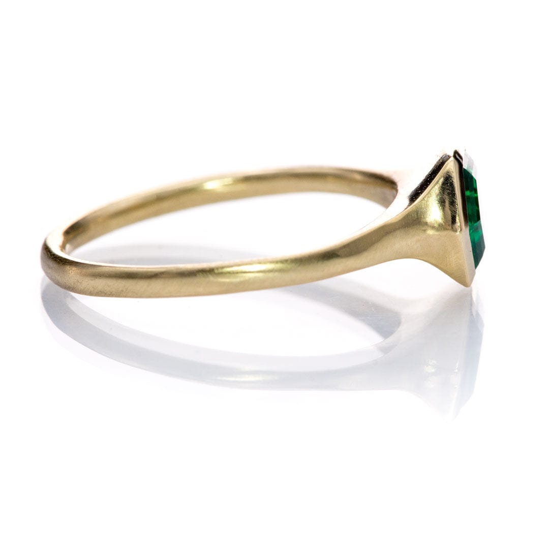 Bezel Set Hexagon Emerald 14k Yellow Gold Signet Solitaire Ring, Ready to Ship 14K Yellow Gold Ring Ready To Ship by Nodeform
