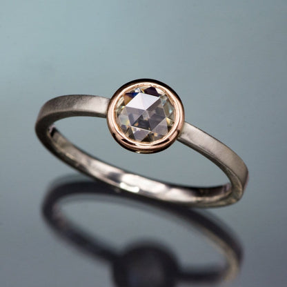 Mixed Metal Bezel Set Rose Cut Moissanite Solitaire Engagement Stacking Ring Ring by Nodeform