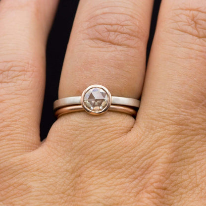 Mixed Metal Bezel Set Rose Cut Moissanite Solitaire Engagement Stacking Ring Ring by Nodeform