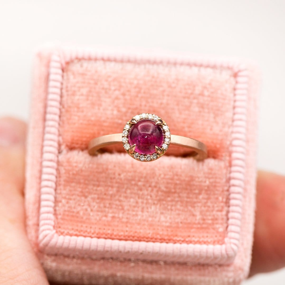 Pink Tourmaline and Diamond Halo Engagement Solid 14K Rose Gold (14KR)  Colored Stone Wedding Ring