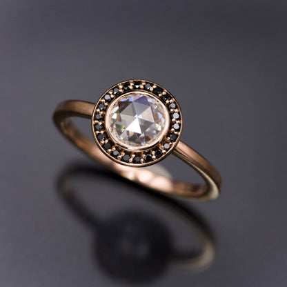 Bezel Set Rose Cut Moissanite Diamond Halo Engagement Ring Ring by Nodeform