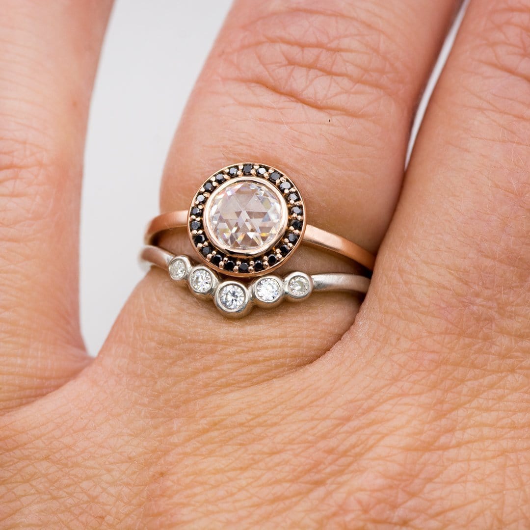 Bezel Set Rose Cut Moissanite Diamond Halo Engagement Ring Ring by Nodeform