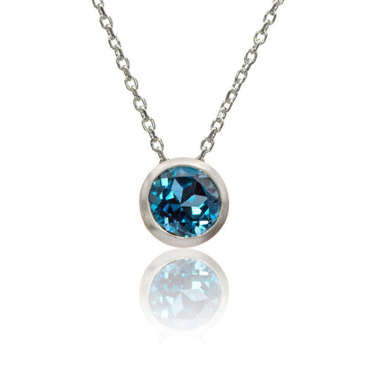 Round London Blue Topaz Sterling Silver Slide Pendant Necklace {Ready to Ship} Necklace / Pendant by Nodeform