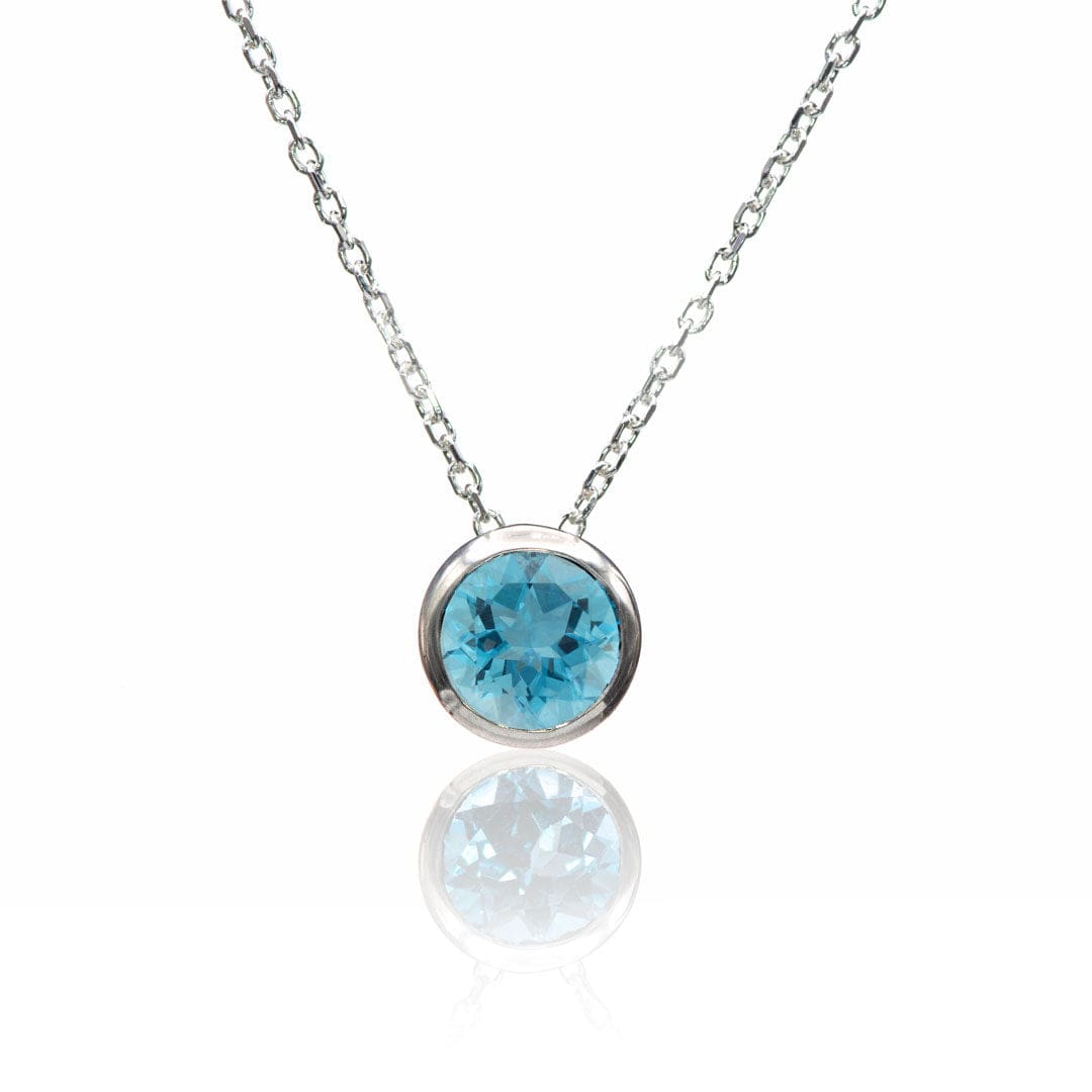 Round Swiss Blue Topaz Sterling Silver Slide Pendant Necklace {Ready t ...