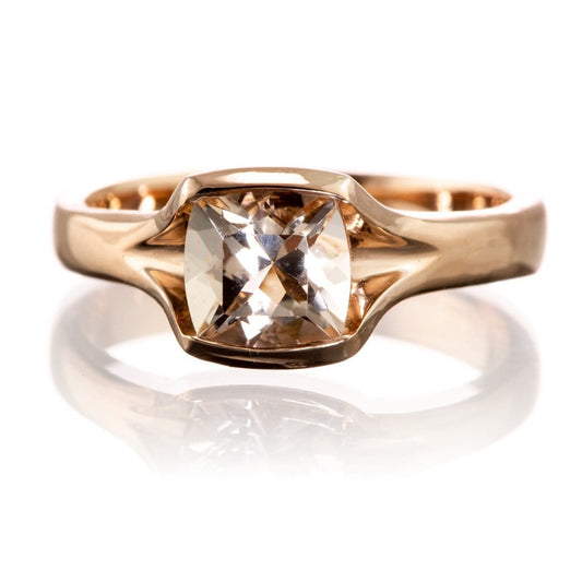 Cushion Cut Morganite Fold Solitaire Engagement Ring Square 6mm/~0.85ct / 14k Rose Gold Ring by Nodeform