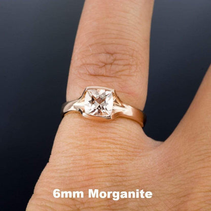 Cushion Cut Morganite Fold Solitaire Engagement Ring Ring by Nodeform