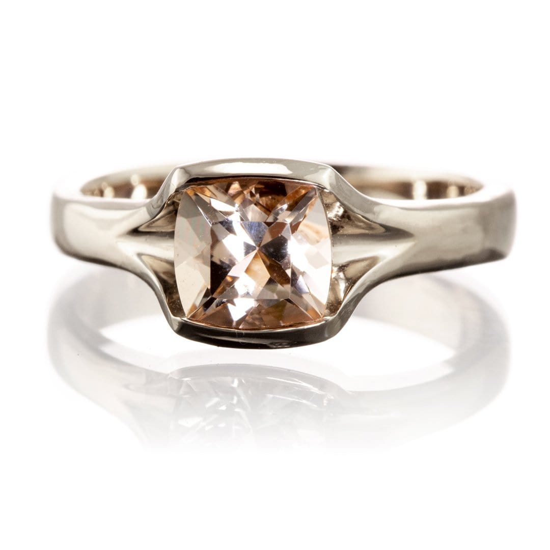 Cushion Cut Morganite Fold Solitaire Engagement Ring Square 5mm/~0.5ct / 14kPD White Gold Ring by Nodeform