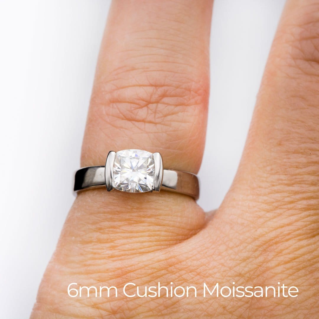 Cushion Moissanite Ring Modified Tension Solitaire Engagement Ring Ring by Nodeform