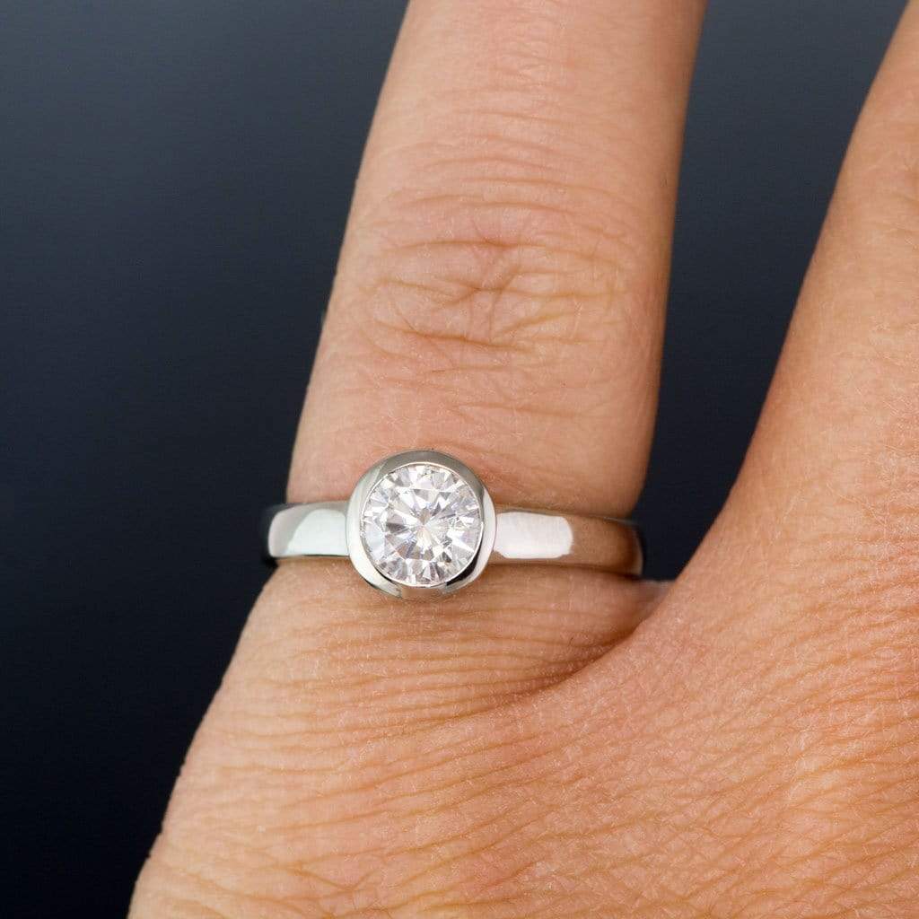 Olivia Ring - Round Moissanite Full Bezel Cathedral Band Solitaire Engagement Ring Ring by Nodeform