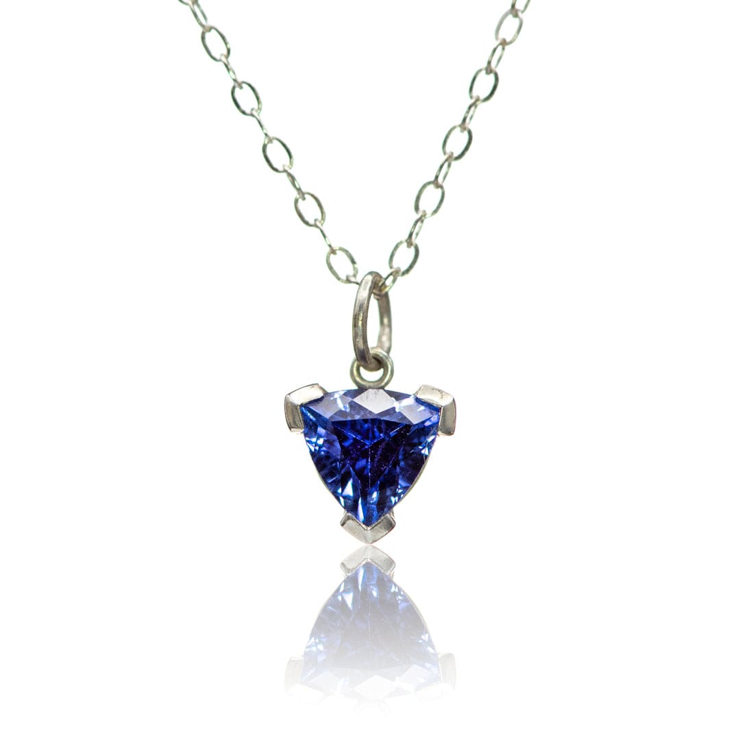 Trillion Blue Lab Grown Sapphire V-Prong Pendant Sterling Silver Necklace, Ready to Ship Necklace / Pendant by Nodeform