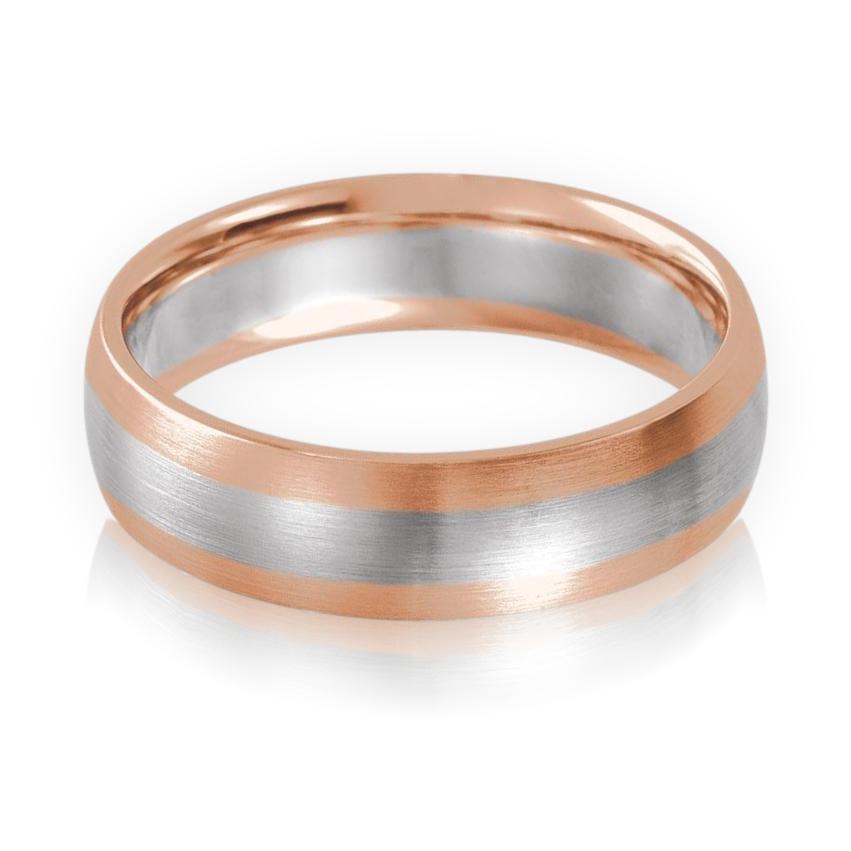 Two-tone 14k White and Rose Gold 6mm Wide Comfort-fit Men's Wedding Band 14k Rose/White/Rose Gold Mens Ring by Nodeform