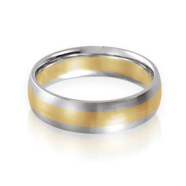 Two-tone 14k White and Yellow Gold 6mm Wide Comfort-fit Men's
