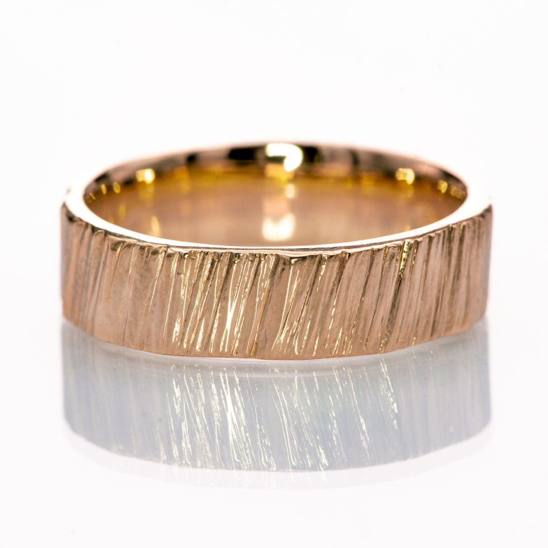 Wide Saw Cut Texture Wedding Band in Yellow Gold or Rose Gold 14k Rose Gold / 5mm Ring by Nodeform