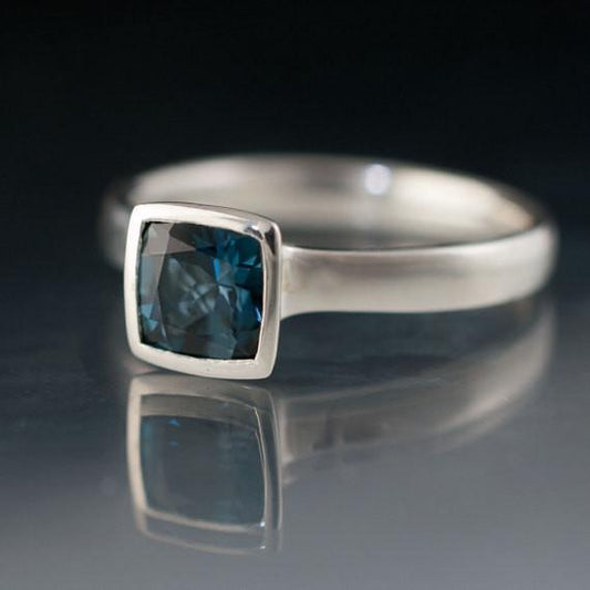Cushion London Blue Topaz Bezel Set Statement Ring Sterling Silver / 5mm Ring by Nodeform