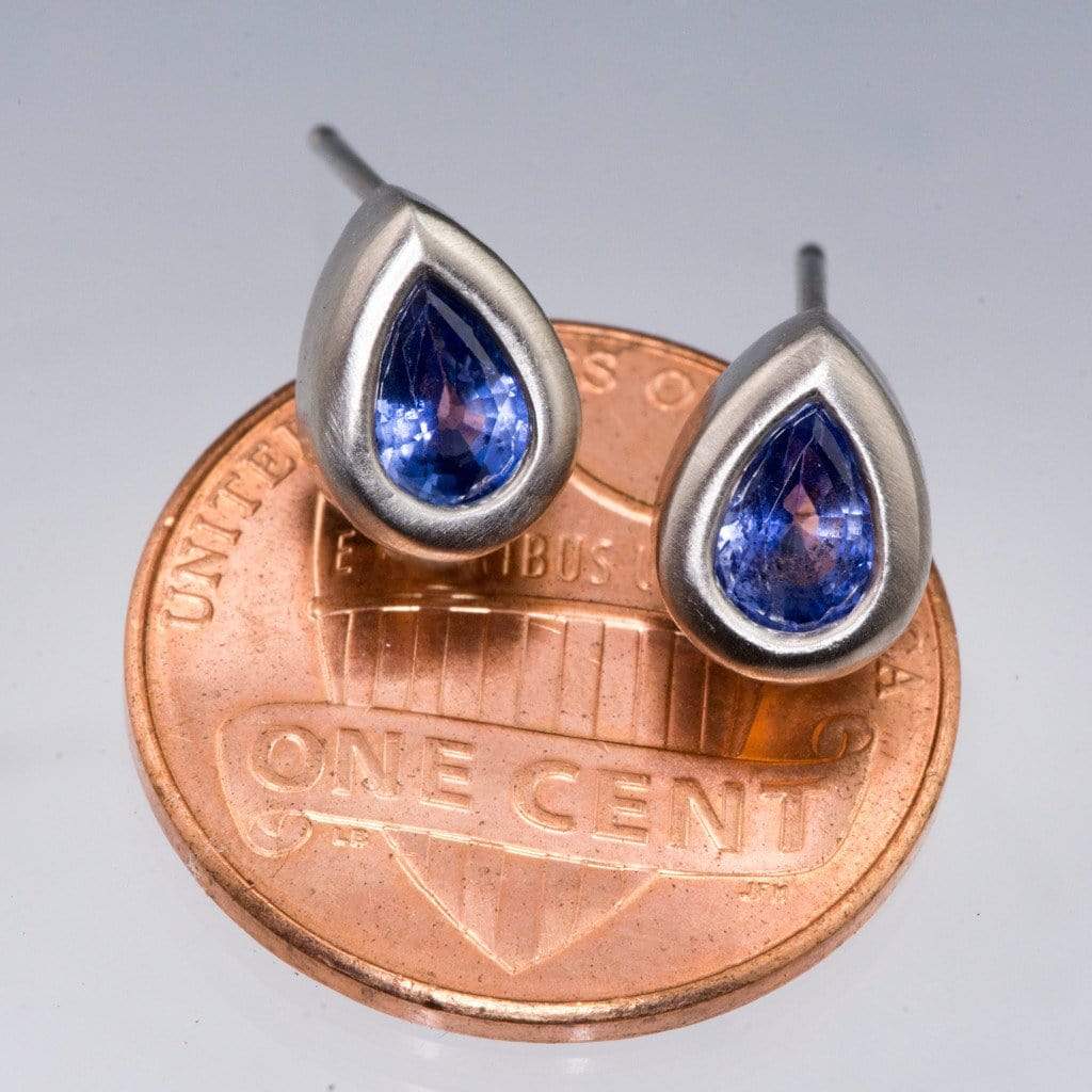 Pear Blue Sapphire Tear Drop Bezel Stud Earrings Earrings by Nodeform