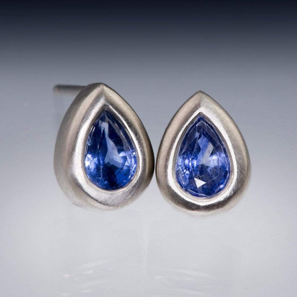 Pear Blue Sapphire Tear Drop Bezel Stud Earrings Earrings by Nodeform