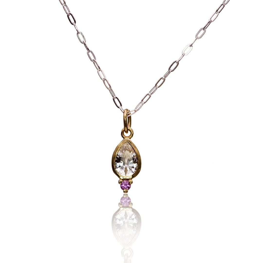 1.39 ctw Pink Sapphire and Diamond Pendant in 14k white gold with 16 14k  white gold rolo chain