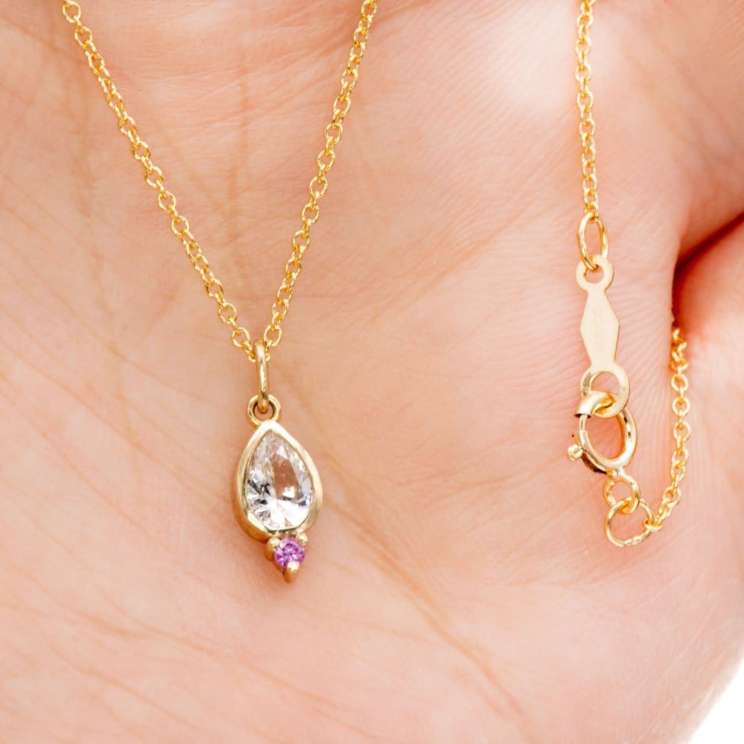 Tear Drop Pear White Sapphire & Pink Sapphire 14k Yellow Gold Pendant Silver Necklace Necklace / Pendant by Nodeform