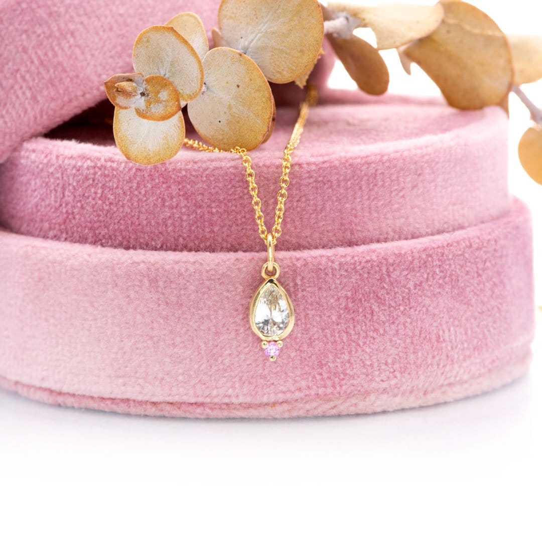 Tear Drop Pear White Sapphire & Pink Sapphire 14k Yellow Gold Pendant Silver Necklace Necklace / Pendant by Nodeform