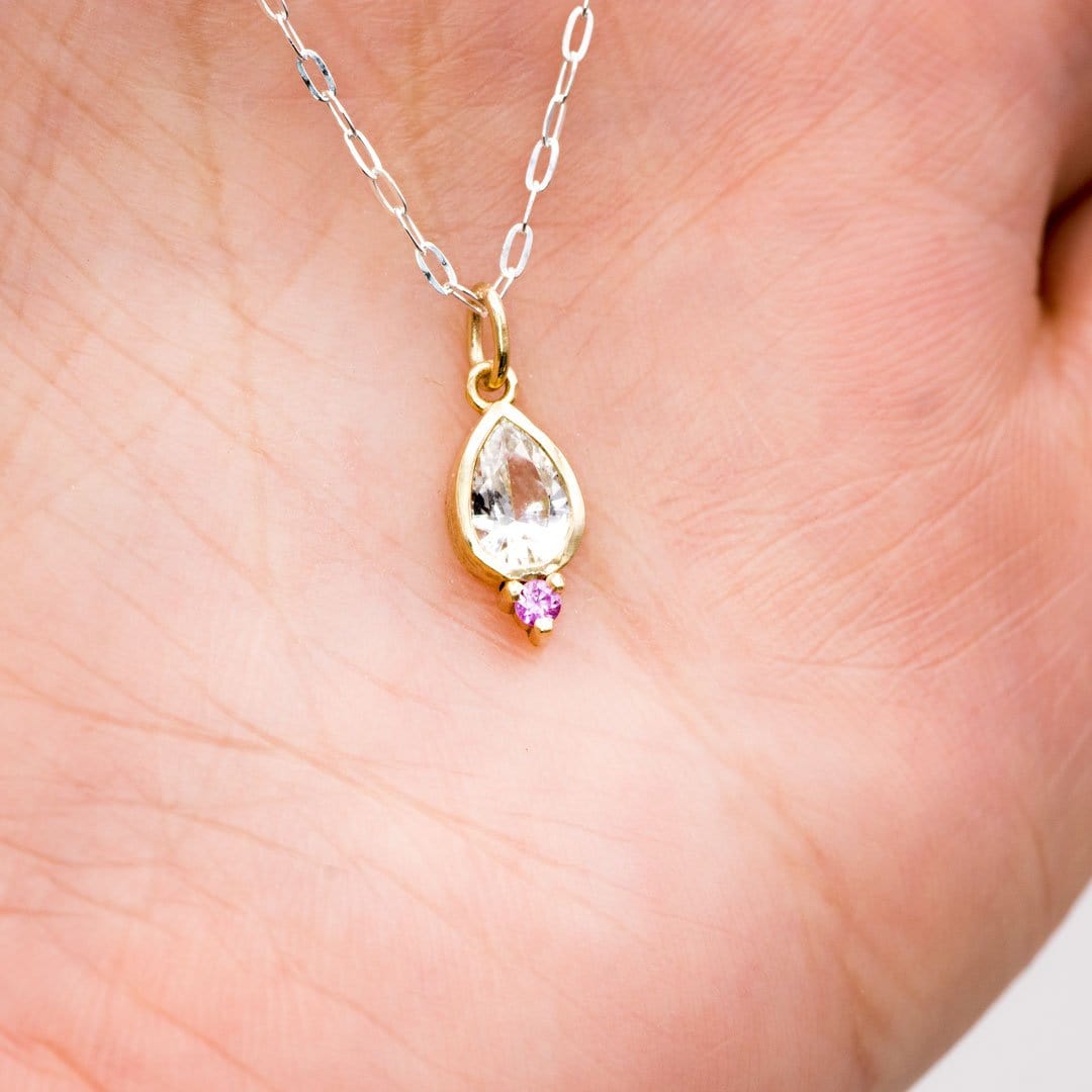 Delicate Pink Sapphire Necklace with Gold drop