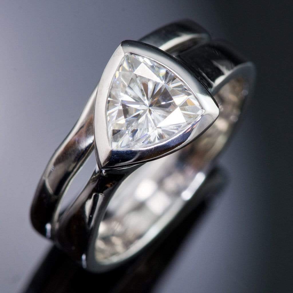 Tetra Bridal Set Trillion Moissanite Bezel Engagement Ring & Wedding Band Ring by Nodeform