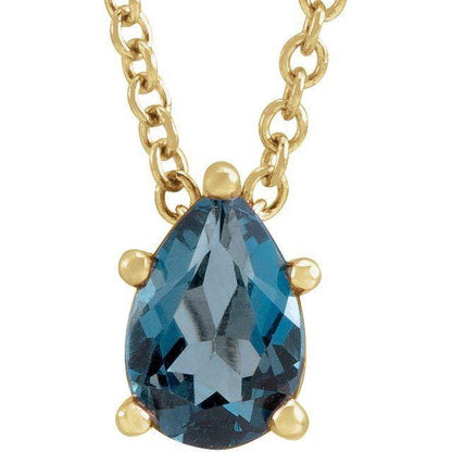 Pear London Blue Topaz Prong Set Pendant Necklace 14k Yellow Gold Necklace / Pendant by Nodeform