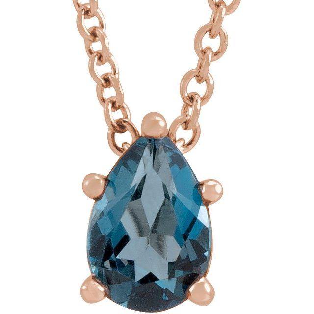 Pear London Blue Topaz Prong Set Pendant Necklace 14k Rose Gold Necklace / Pendant by Nodeform