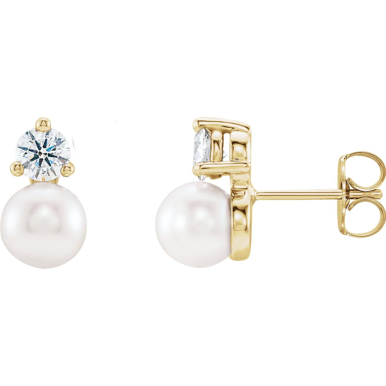 White Freshwater Cultured Pearl & Diamond Cluster Stud Earrings 14k Yellow Gold / Medium Size: 5mm Pearl & 3mm diamond Earrings by Nodeform