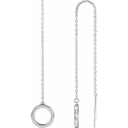 Geometric Gold Circle Chain Threader Earrings 14k White Gold Earrings by Nodeform