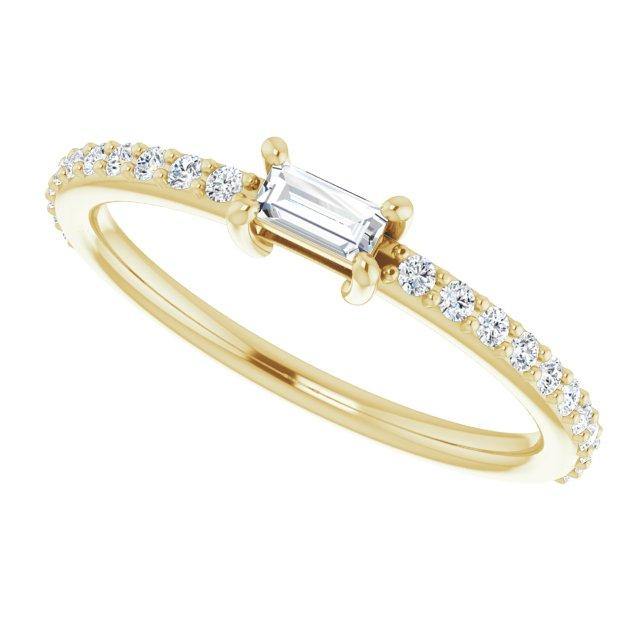 Baguette Lab Diamond or Moissanite Accented Stacking Promise Ring 14k Yellow Gold / Lab Created Diamonds Ring by Nodeform