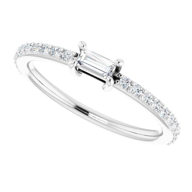 Baguette Lab Diamond or Moissanite Accented Stacking Promise Ring Platinum / Lab Created Diamonds Ring by Nodeform