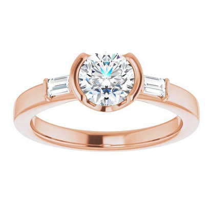 Harper Ring - 1CTW Round Lab Diamond & Baguette Accented Half Bezel Engagement Ring Ring by Nodeform