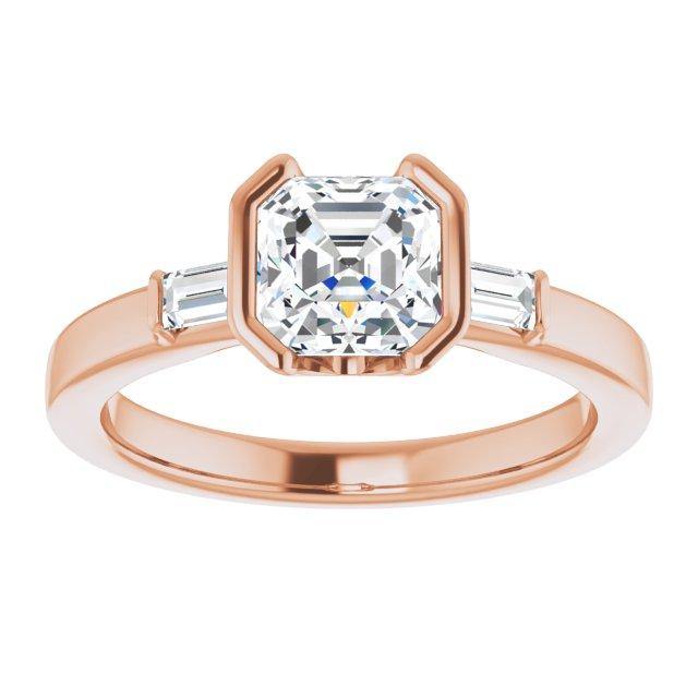 Harper - Three Stone Semi-Bezel Set Engagement Ring with Baguette-shaped Lab Diamonds - Setting only Ring Setting by Nodeform