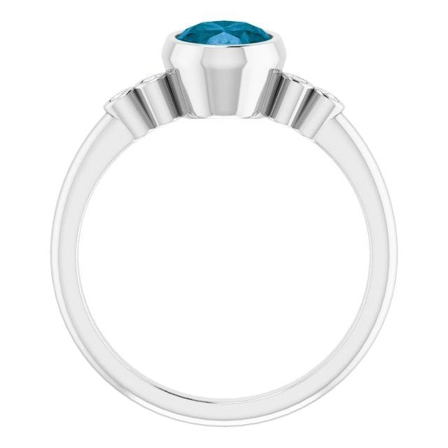 8mm Round Swiss Blue Topaz and Diamond Engagement Ring in 14k white gold  with 3 matching band options (GR-6037)