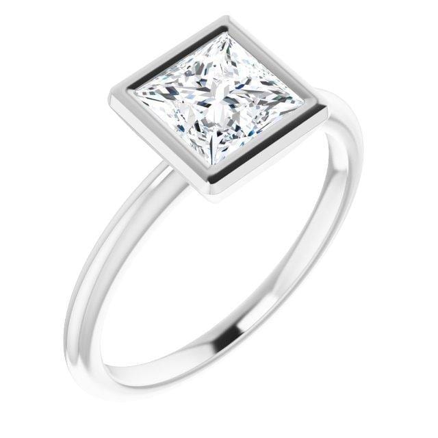 Emma Solitaire Ring - Square Brilliant / Princess Cut Moissanite Bezel Set Engagement Ring 5mm/0.71ct Forever One Moissanite Square Brilliant Cut / Near-colorless (GHI Color) / 14kX1 Nickel White Gold (Not Rhodium Plated) Ring by Nodeform