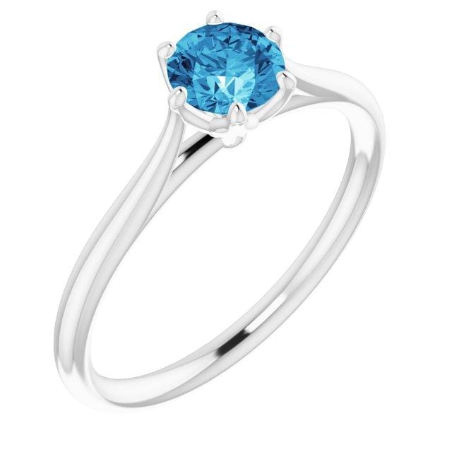 Dahlia Solitaire - Round Blue Moissanite 6-Prong Solitaire Engagement Ring 5mm/0.48ct Blue-Gray Moissanite / 14k White Gold Ring by Nodeform