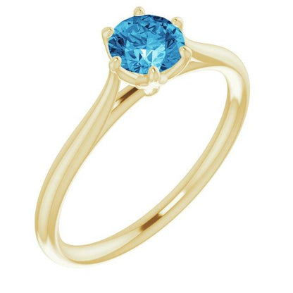Dahlia Solitaire - Round Blue Moissanite 6-Prong Solitaire Engagement Ring 5mm/0.48ct Blue-Gray Moissanite / 14k Yellow Gold Ring by Nodeform
