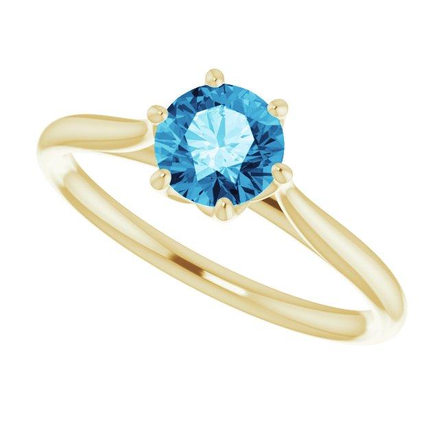 Dahlia Solitaire - Round Blue Moissanite 6-Prong Solitaire Engagement Ring 6 mm/1.0ct Blue-Gray Moissanite / 14k Yellow Gold Ring by Nodeform