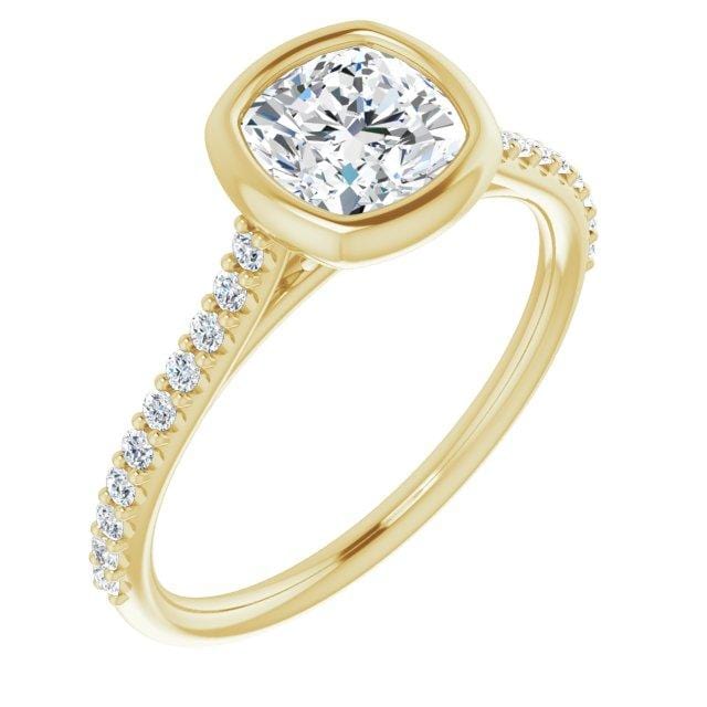 Sonia - Bezel Set Engagement Ring with Accented Cathedral Shank - Setting only 14K Yellow Gold / Genuine Diamond Accents Ring Setting by Nodeform