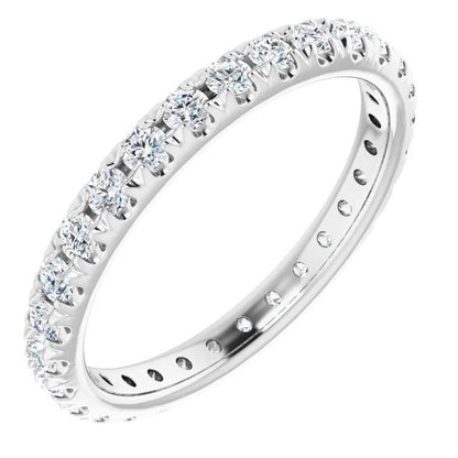 Freya Anniversary Band - French Set Moissanite Pave Ring Stacking Wedding Band 28-34 Moissanites (~0.84ct-1ct total) Full Eternity / 14k Nickel White Gold (Not Rhodium Plated) Ring by Nodeform