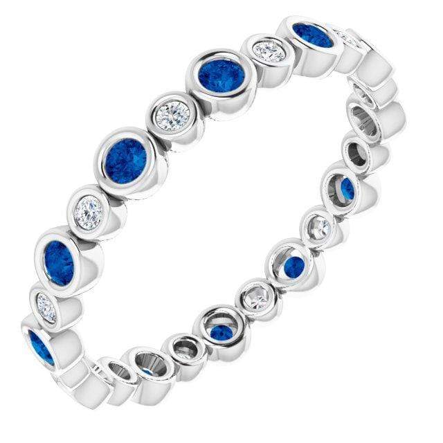 Bree Anniversary Band - Bezel Set Lab Created Diamond & Blue Sapphire Eternity Stacking Ring Wedding Band Ring by Nodeform