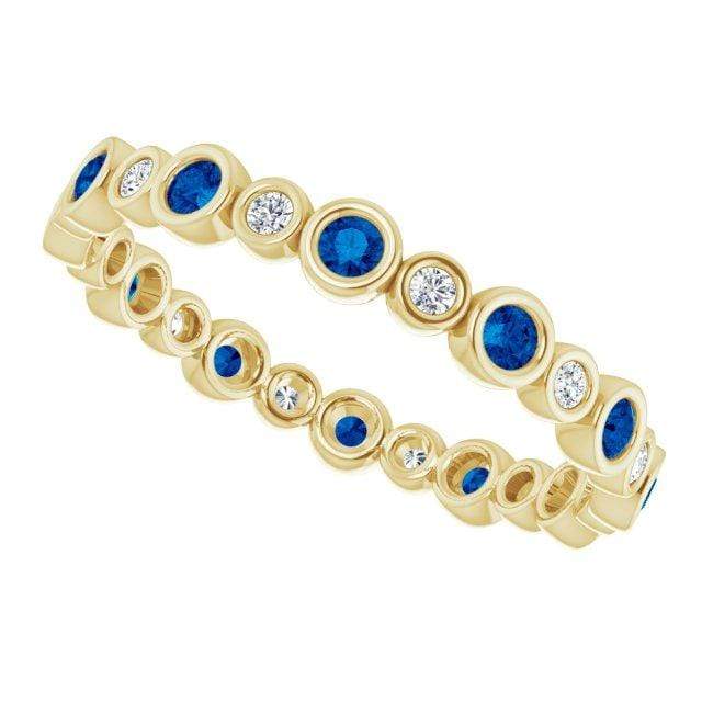 Bree Anniversary Band - Bezel Set Lab Created Diamond & Blue Sapphire Eternity Stacking Ring Wedding Band 14K Yellow Gold Ring by Nodeform