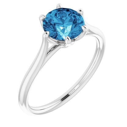 Dahlia Solitaire - Round Blue Moissanite 6-Prong Solitaire Engagement Ring 7 mm/1.25ct Blue-Gray Moissanite / 14k White Gold Ring by Nodeform
