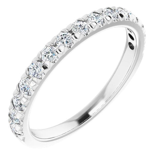 Freya Anniversary Band - French Set Moissanite Pave Ring Stacking Wedding Band 15 Moissanites (~0.45ct total) Half Eternity / 14k Nickel White Gold (Not Rhodium Plated) Ring by Nodeform