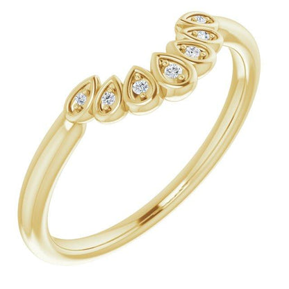 Fleur Band - Vintage Inspired Contoured White, Black or Teal Diamond Stacking Wedding Ring White Diamonds G-H / SI3-SI3 / 14K Yellow Gold Ring by Nodeform