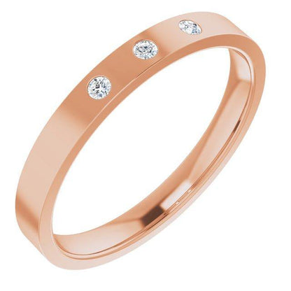 Sia Ring - Narrow 3 Diamond, Moissanite or Sapphire Flush Set Flat Wedding Band Ring by Nodeform