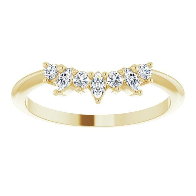 Camilla Band- Graduated Diamond, Moissanite or White Sapphire Curved Contoured Crown Stacking Wedding Ring All lab-grown White Diamonds SI1-2, G-H / 14K Yellow Gold Ring by Nodeform