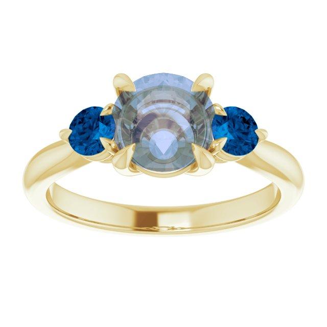 Tracy - Three Stone Prong Set Engagement Ring with Round Side Stones - Setting only Blue Sapphire Accents / 14K Yellow Gold Ring Setting by Nodeform