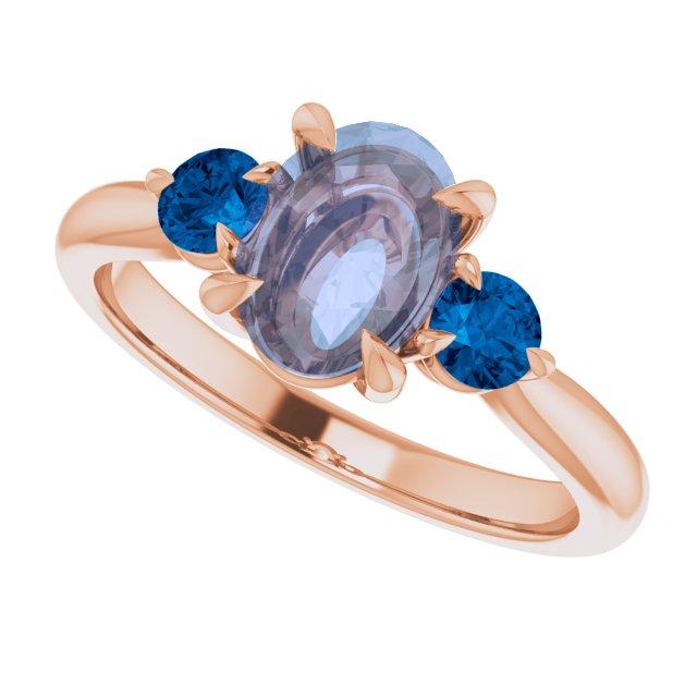 Tracy - Three Stone Prong Set Engagement Ring with Round Side Stones - Setting only Blue Sapphire Accents / 14k Rose Gold Ring Setting by Nodeform