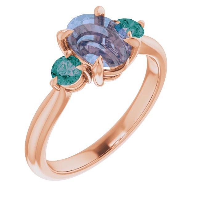 Tracy - Three Stone Prong Set Engagement Ring with Round Side Stones - Setting only Lab-created Alexandrite Accents / 14k Rose Gold Ring Setting by Nodeform